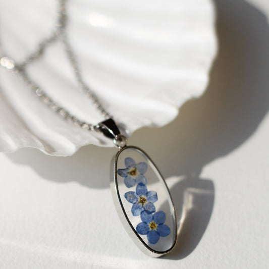 Oval Forget me not Silver