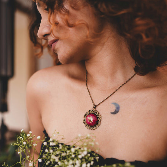 Antique Red Larkspur Dome Necklace