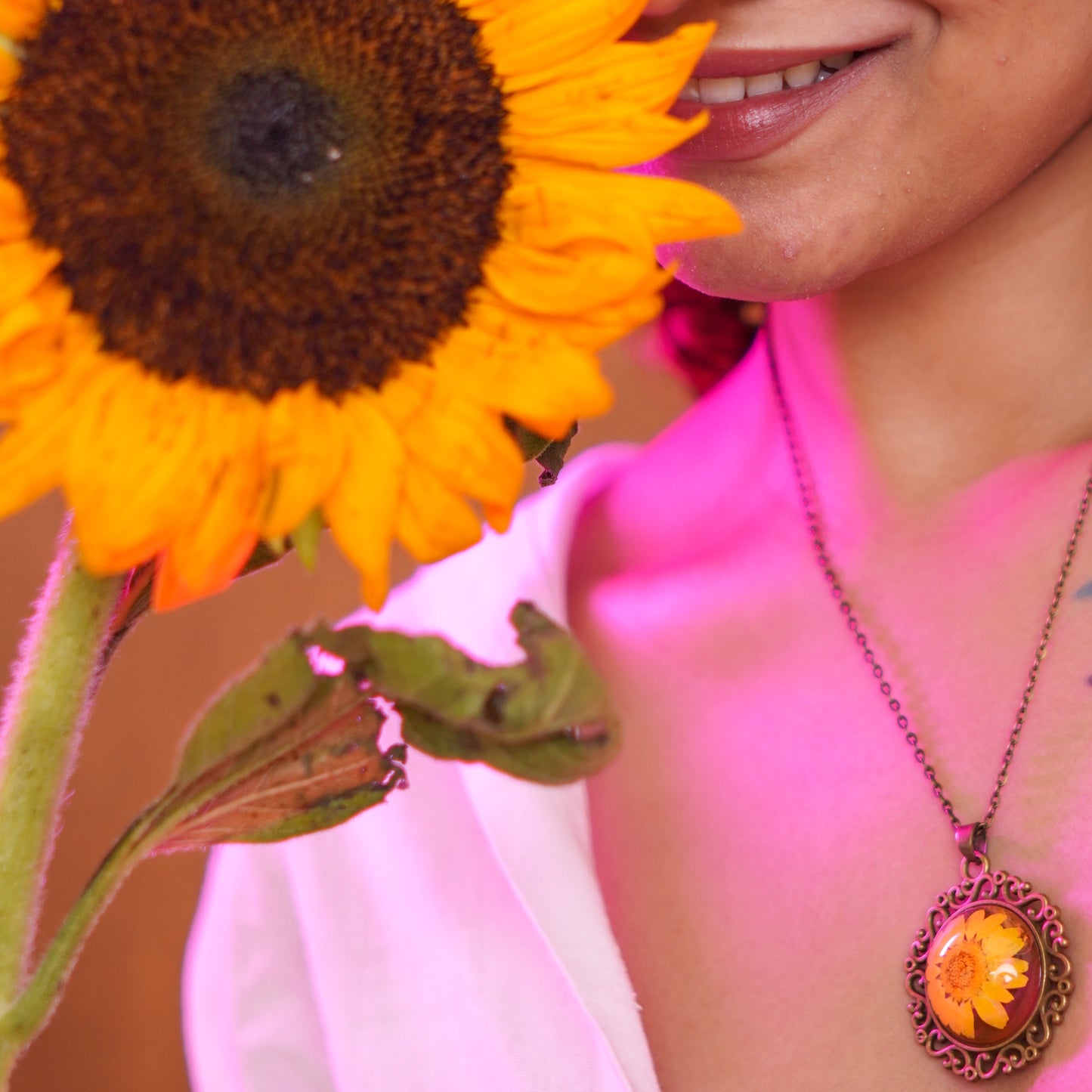 Antique Yellow Daisy Dome Necklace