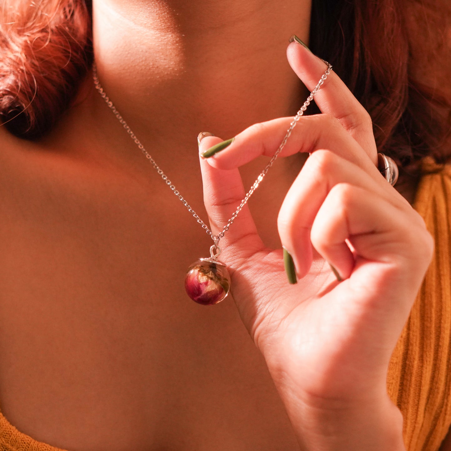 Rose Flower Sphere Necklace