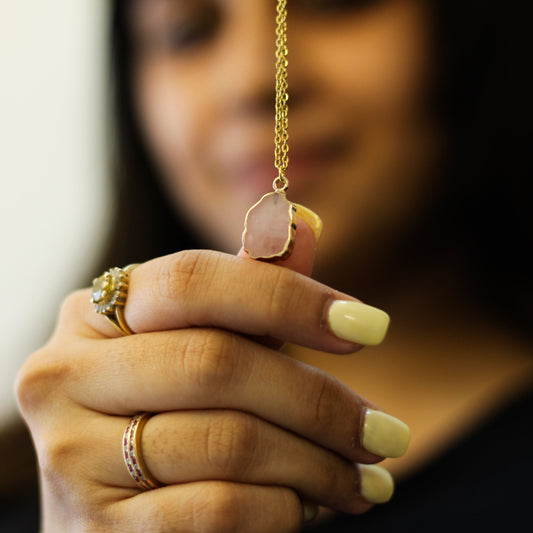 Raw Stone Crystal Necklace (Pink)