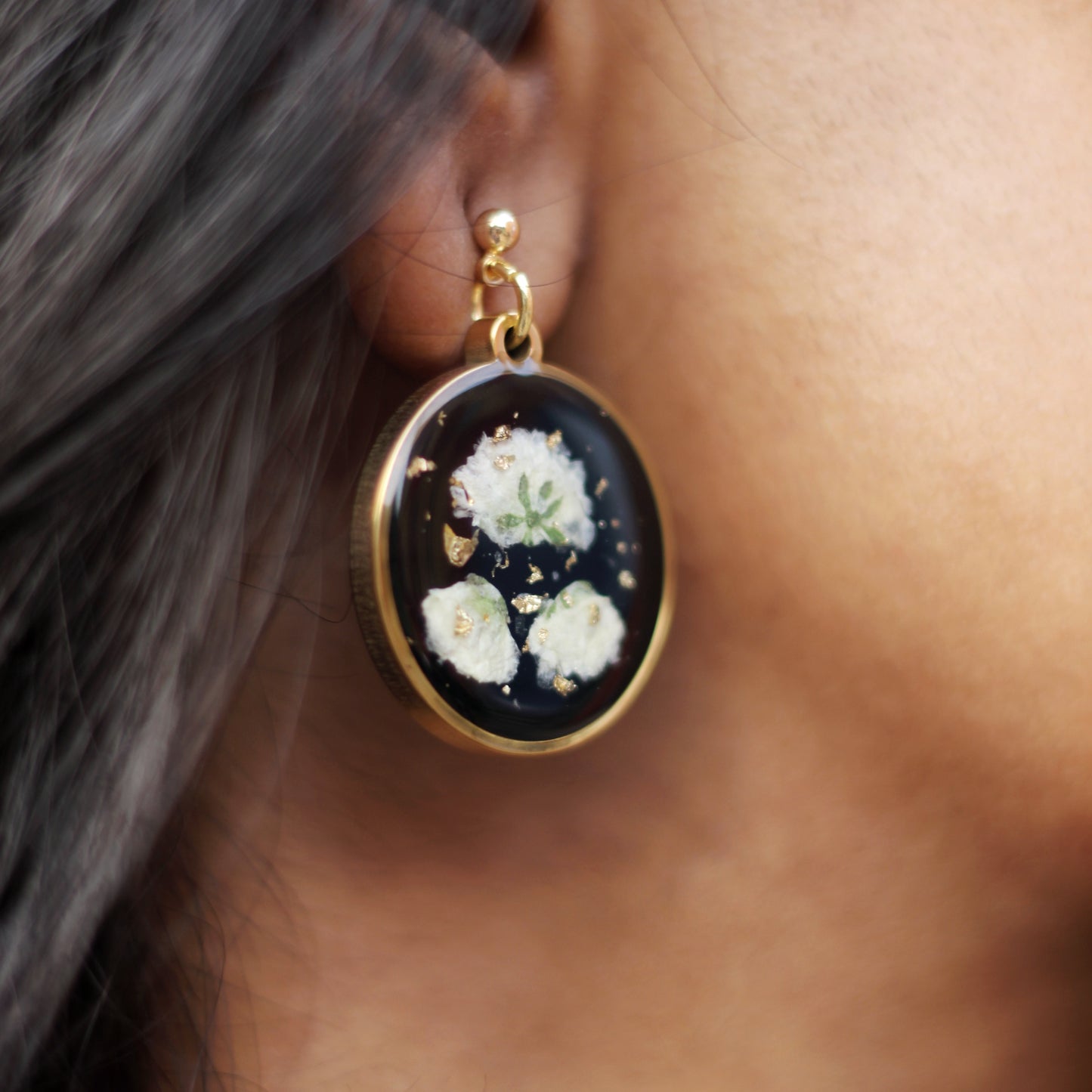 Black Baby Breath Golden Earrings