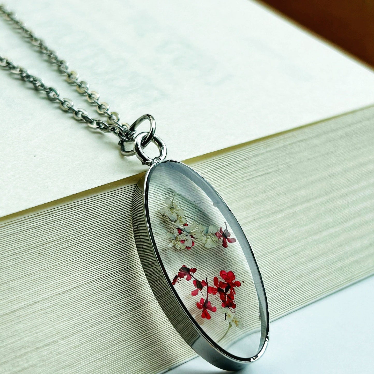 Oval Red Silver Necklace