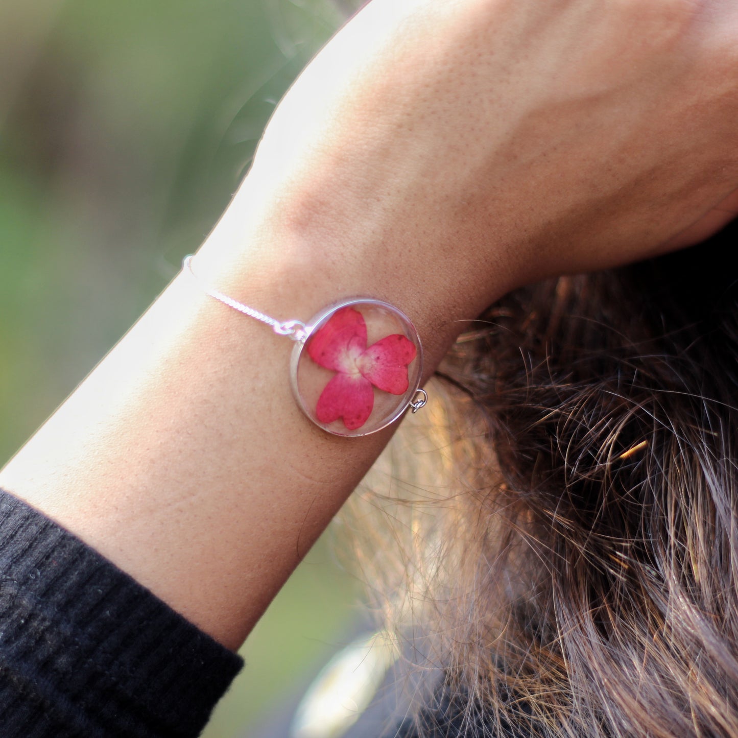 Coral Red Rose Petal Bracelet